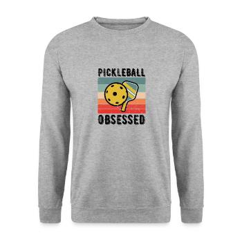 Pickleball obsédé par Drôle Pickleball Lover - Sweat-shirt Unisexe - gris chiné - Devant - Alina (178cm) & Michal (187cm)