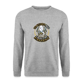 Vor 50 Jahren War Ich Der Schnellste, Lustiger 50. - Unisex Pullover - Weißgrau meliert - Vorne - Alina (178cm) & Michal (187cm)