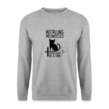 Cat Weightlifting Pet Owner Installing Weight - Unisex Sweatshirt - salt & pepper - Front - Alina (178cm) & Michal (187cm)