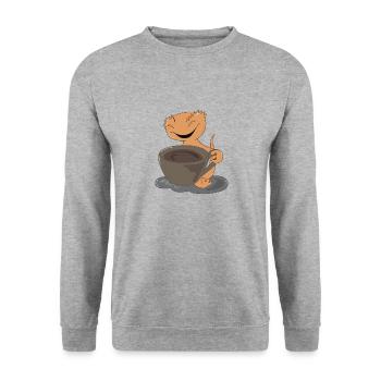 Crested Gecko Coffee Süße Echse Lazy Office Monday - Unisex Pullover - Weißgrau meliert - Vorne - Alina (178cm) & Michal (187cm)