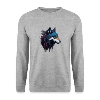 WOLF SPLASH ART DESIGN - Unisex Pullover - Weißgrau meliert - Vorne - Alina (178cm) & Michal (187cm)