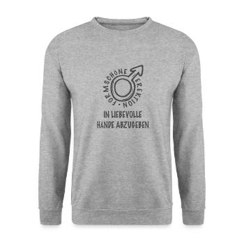 Formschöne Erektion in liebevolle Hände abzugeben - Unisex Pullover - Weißgrau meliert - Vorne - Alina (178cm) & Michal (187cm)