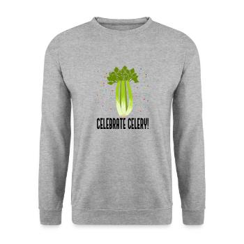 Celebrate Sellerie Gemüse Lustiges Sprichwort - Unisex Pullover - Weißgrau meliert - Vorne - Alina (178cm) & Michal (187cm)