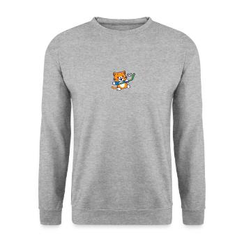 Katze lacht und spielt Eishockey - Unisex Pullover - Weißgrau meliert - Vorne - Alina (178cm) & Michal (187cm)