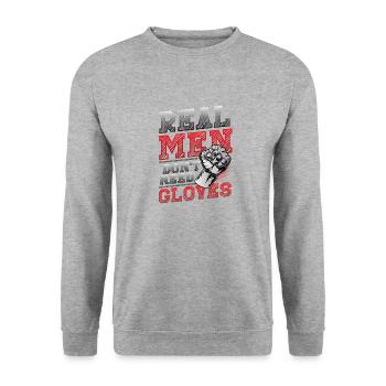 Echte Männer Brauchen Keine Handschuhe - Unisex Pullover - Weißgrau meliert - Vorne - Alina (178cm) & Michal (187cm)