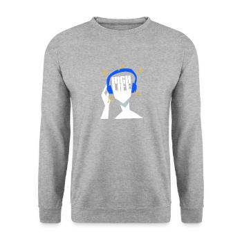 Mein Kopfhörer Spielt Nur Highlife Aus Ghana - Unisex Pullover - Weißgrau meliert - Vorne - Alina (178cm) & Michal (187cm)