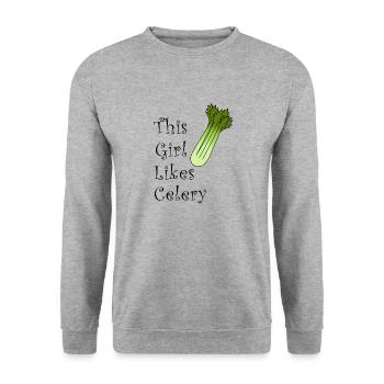 Mädchen mag Sellerie und Lauch Lustiges Sprichwort - Unisex Pullover - Weißgrau meliert - Vorne - Alina (178cm) & Michal (187cm)