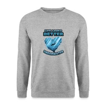 Das Leben Sieht Unter Wasser Besser Aus, Tauchen - Unisex Pullover - Weißgrau meliert - Vorne - Alina (178cm) & Michal (187cm)