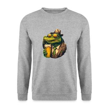 Cool crocodile with sunglasses in a suit and beer - Unisex Sweatshirt - salt & pepper - Front - Alina (178cm) & Michal (187cm)