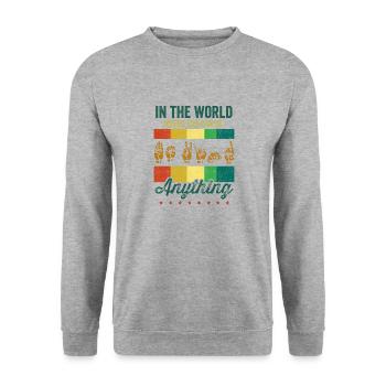 Amerikanische Gebärdensprache ASL Be Kind - Unisex Pullover - Weißgrau meliert - Vorne - Alina (178cm) & Michal (187cm)