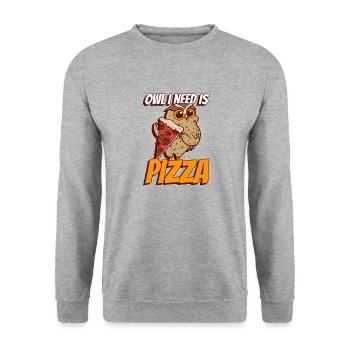 Owl I Need Pizza Funny Hobby Chef Wildlife Owls - Unisex Sweatshirt - salt & pepper - Front - Alina (178cm) & Michal (187cm)