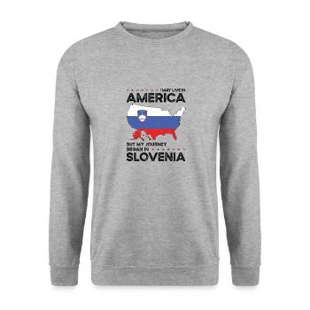 Né: Slovène, Slovénie, Américain, États-Unis - Sweat-shirt Unisexe - gris chiné - Devant - Alina (178cm) & Michal (187cm)