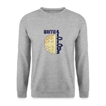 Waffle-Licious Ironic Waffel Lover Sirup für - Unisex Pullover - Weißgrau meliert - Vorne - Alina (178cm) & Michal (187cm)