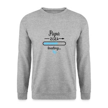 Papá 2024 Loading Schwangerschaft Papa Vater - Unisex Pullover - Weißgrau meliert - Vorne - Alina (178cm) & Michal (187cm)