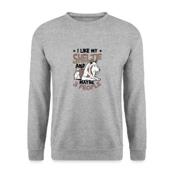 J’aime mon Sheltie et peut-être 3 personnes - Sweat-shirt Unisexe - gris chiné - Devant - Alina (178cm) & Michal (187cm)