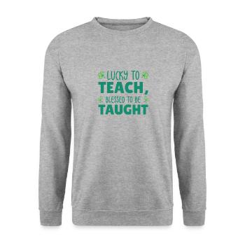 St. Patrick's Day Lehre Lucky Shamrock Clover - Unisex Pullover - Weißgrau meliert - Vorne - Alina (178cm) & Michal (187cm)