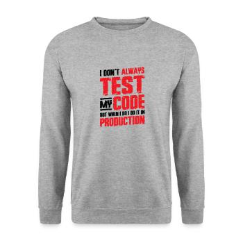 Ich Teste Meinen Code In Der Produktion - Unisex Pullover - Weißgrau meliert - Vorne - Alina (178cm) & Michal (187cm)