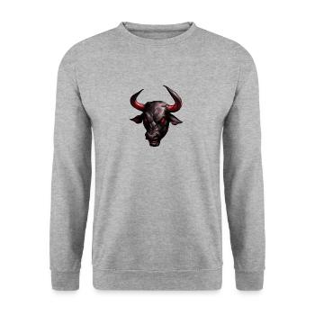 Bulle mit roten Augen Stier Aktien Aktienmarkt - Unisex Pullover - Weißgrau meliert - Vorne - Alina (178cm) & Michal (187cm)