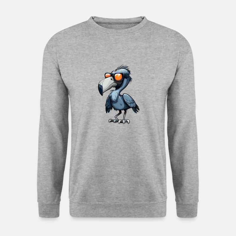 Schuhschnabel mit Sonnenbrille - Unisex Pullover - Weißgrau meliert