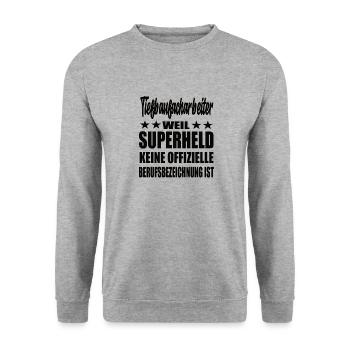 Tiefbaufacharbeiter Superheld Spruch - Unisex Pullover - Weißgrau meliert - Vorne - Alina (178cm) & Michal (187cm)