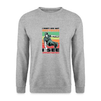 Ich Sehe Keine Hindernisse, Sondern Chancen - Unisex Pullover - Weißgrau meliert - Vorne - Alina (178cm) & Michal (187cm)