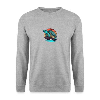 Turtle on Skateboard Sunset Design - Unisex Sweatshirt - salt & pepper - Front - Alina (178cm) & Michal (187cm)