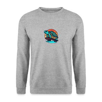 Schildkröte auf Skateboard Sunset Design - Unisex Pullover - Weißgrau meliert - Vorne - Alina (178cm) & Michal (187cm)