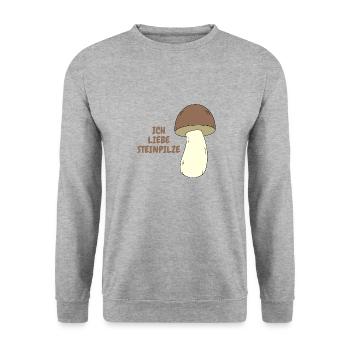 Ich liebe Steinpilze / Schriftzug / Steinpilz - Unisex Pullover - Weißgrau meliert - Vorne - Alina (178cm) & Michal (187cm)