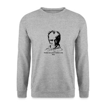 Frieden im Land Frieden in der Welt - Unisex Pullover - Weißgrau meliert - Vorne - Alina (178cm) & Michal (187cm)
