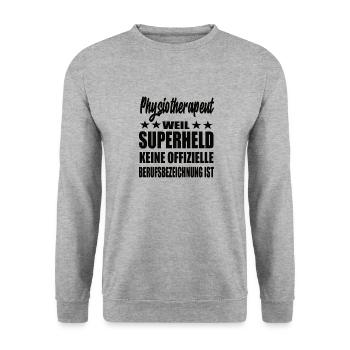 Physiotherapeut Superheld Spruch - Unisex Pullover - Weißgrau meliert - Vorne - Alina (178cm) & Michal (187cm)