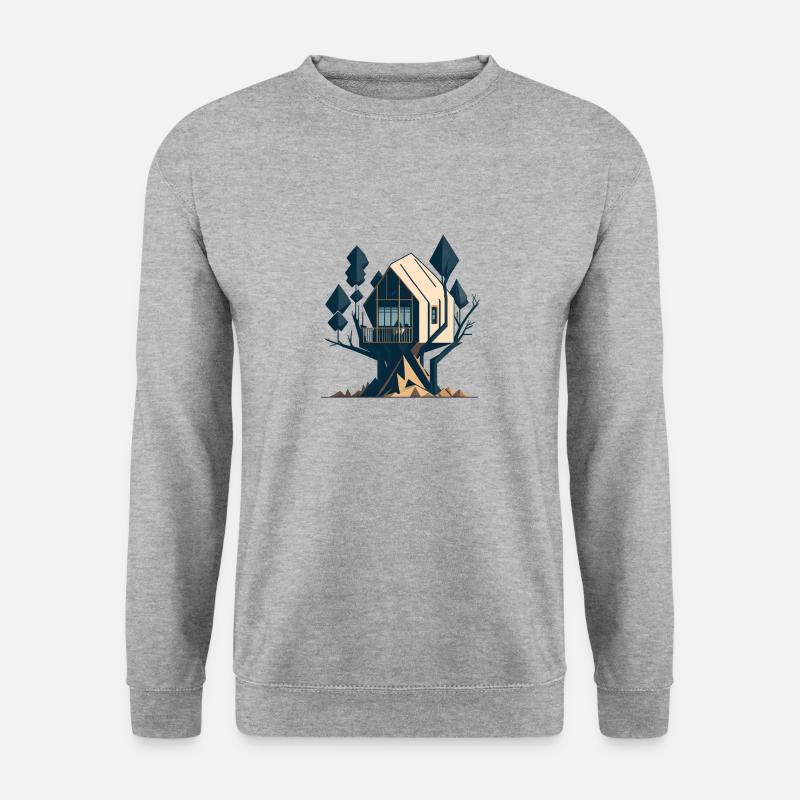 Geometrisches futuristisches Baumhaus - Unisex Pullover - Weißgrau meliert