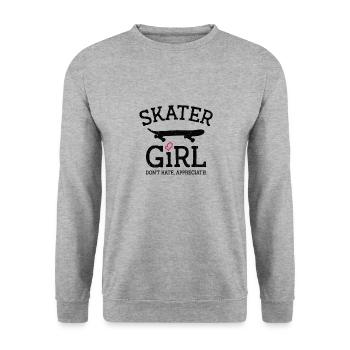 Internationaler Frauentag Skater Girl - Unisex Pullover - Weißgrau meliert - Vorne - Alina (178cm) & Michal (187cm)