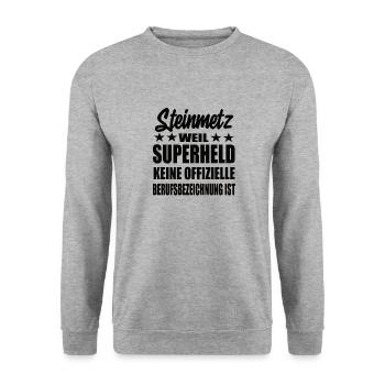 Steinmetz Superheld Spruch - Unisex Pullover - Weißgrau meliert - Vorne - Alina (178cm) & Michal (187cm)