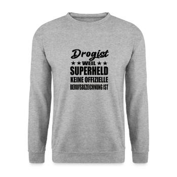 Drogist Superheld Spruch - Unisex Pullover - Weißgrau meliert - Vorne - Alina (178cm) & Michal (187cm)