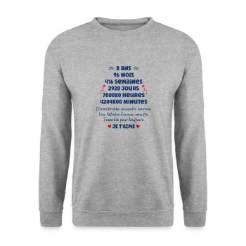 Amour 8 ans - Sweat-shirt Unisexe - gris chiné - Devant - Alina (178cm) & Michal (187cm)