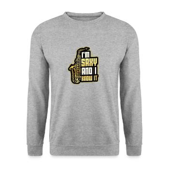 Ich Bin Saxy Und Ich Weiß Es - Saxophon - Unisex Pullover - Weißgrau meliert - Vorne - Alina (178cm) & Michal (187cm)
