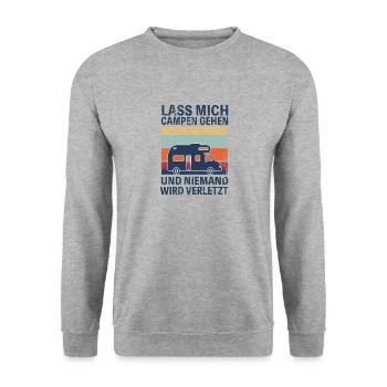 Camping Camper Wohnwagen lustiger Spruch Humor - Unisex Pullover - Weißgrau meliert - Vorne - Alina (178cm) & Michal (187cm)