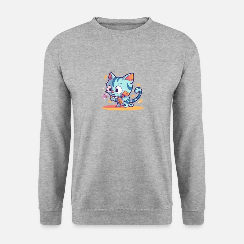 baby cat sneaking away with a stolen item - Unisex Pullover - Weißgrau meliert