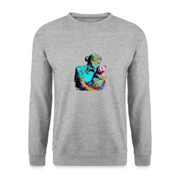 women and cat - Unisex Pullover - Weißgrau meliert - Vorne - Alina (178cm) & Michal (187cm)