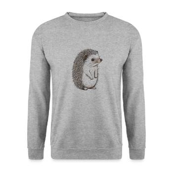Süßer Vintage Igel - Unisex Pullover - Weißgrau meliert - Vorne - Alina (178cm) & Michal (187cm)