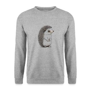 Süßer Vintage Igel - Unisex Pullover - Weißgrau meliert - Vorne - Alina (178cm) & Michal (187cm)