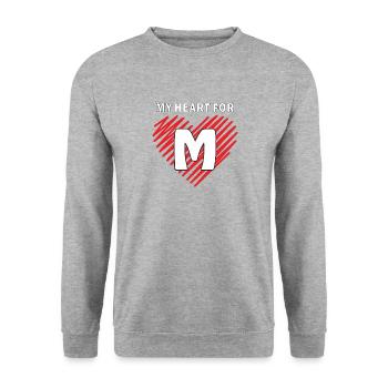 MY HEART FOR M - Unisex Pullover - Weißgrau meliert - Vorne - Alina (178cm) & Michal (187cm)