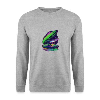 Space Bathing Alien - Unisex Sweatshirt - salt & pepper - Front - Alina (178cm) & Michal (187cm)