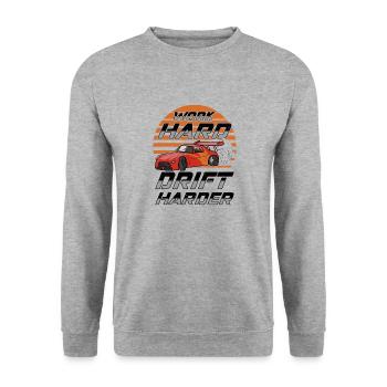 Work Hard Drift Harder JDM Car - Unisex Pullover - Weißgrau meliert - Vorne - Alina (178cm) & Michal (187cm)