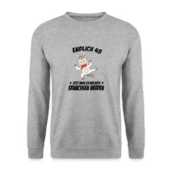 45 Geburtstag Positive Sprüche Zum 45 geburtstag - Unisex Pullover - Weißgrau meliert - Vorne - Alina (178cm) & Michal (187cm)