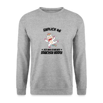 46 Geburtstag Positive Sprüche Zum 46 geburtstag - Unisex Pullover - Weißgrau meliert - Vorne - Alina (178cm) & Michal (187cm)
