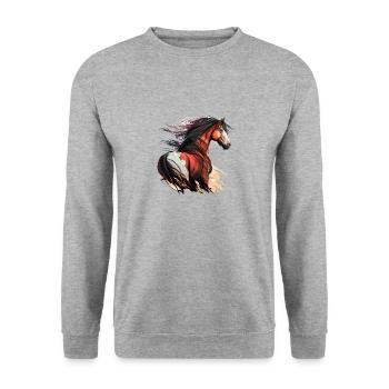 Wildpferd - Unisex Pullover - Weißgrau meliert - Vorne - Alina (178cm) & Michal (187cm)
