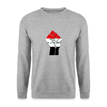 Irak-Flagge Irakischer Landstolz Einheimische Abstammung - Unisex Pullover - Weißgrau meliert - Vorne - Alina (178cm) & Michal (187cm)