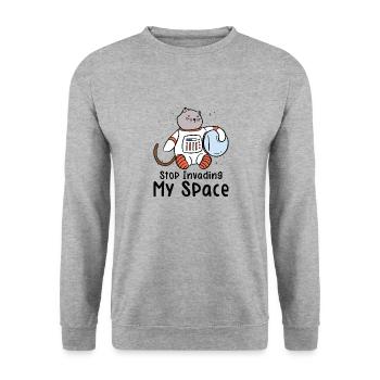 Space Purring Cat Astronaut Cat Lover Spaceship - Unisex Sweatshirt - salt & pepper - Front - Alina (178cm) & Michal (187cm)