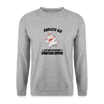 68 Geburtstag Positive Sprüche Zum 68 geburtstag - Unisex Pullover - Weißgrau meliert - Vorne - Alina (178cm) & Michal (187cm)